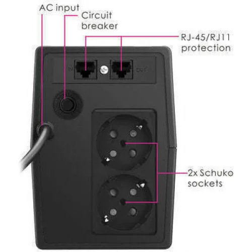 Powertech PT-1050LCD UPS Line-Interactive 1050VA 630W με 2 Schuko Πρίζες