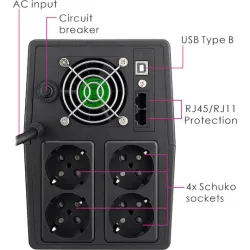 Powertech UPS Line-Interactive 1800VA 1080W με 4 Schuko Πρίζες