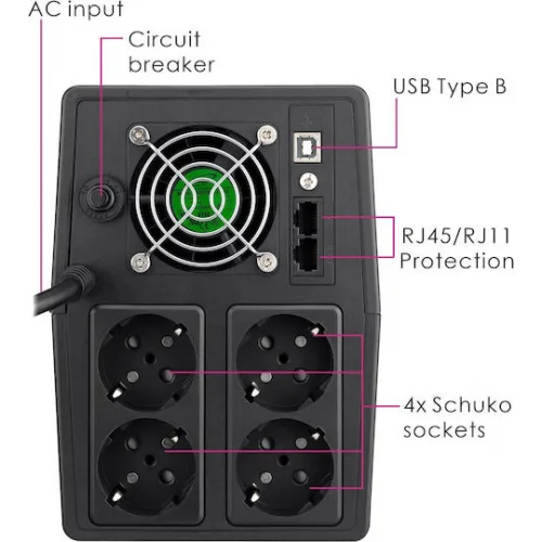 Powertech UPS Line-Interactive 1800VA 1080W με 4 Schuko Πρίζες