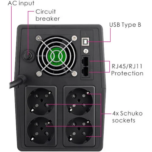 Powertech UPS Line-Interactive 1800VA 1080W με 4 Schuko Πρίζες