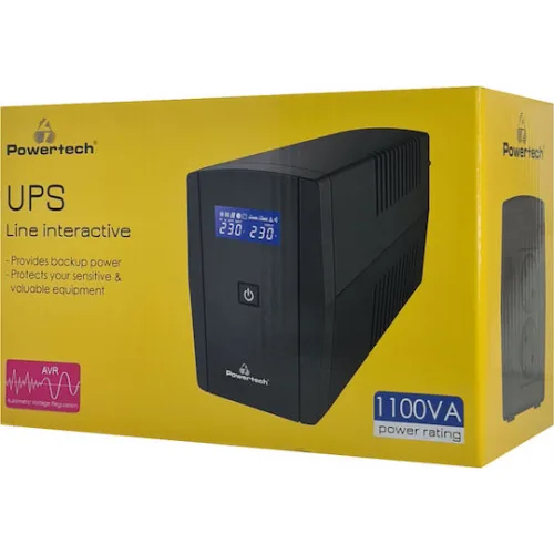 Powertech UPS Line-Interactive 1100VA 660W με 2 Schuko Πρίζες