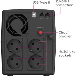 Powertech UPS Line-Interactive 1500VA 900W με 4 Schuko Πρίζες