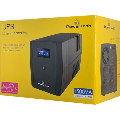 Powertech UPS Line-Interactive 1500VA 900W με 4 Schuko Πρίζες