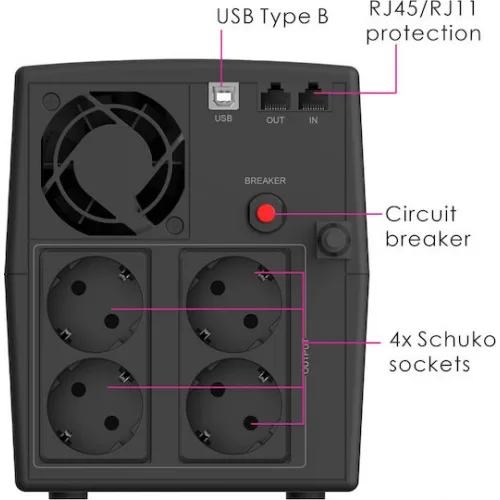 Powertech UPS Line-Interactive 2200VA 1320W με 4 Schuko Πρίζες