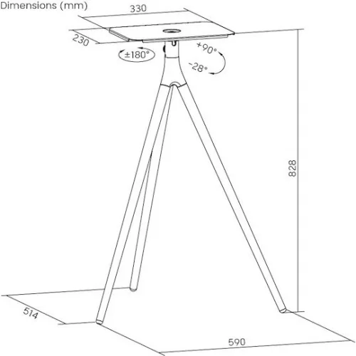 Brateck Βάση Projector Δαπέδου με Μέγιστο Φορτίο 10kg Μαύρη
