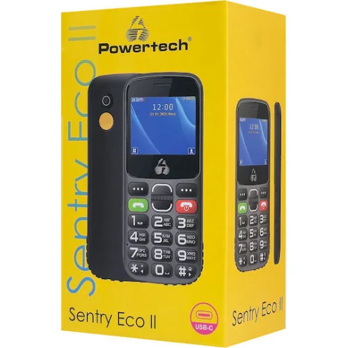Powertech Sentry Eco II Dual SIM (32MB) Κινητό με Κουμπιά (Ελληνικό Μενού) Μαύρο