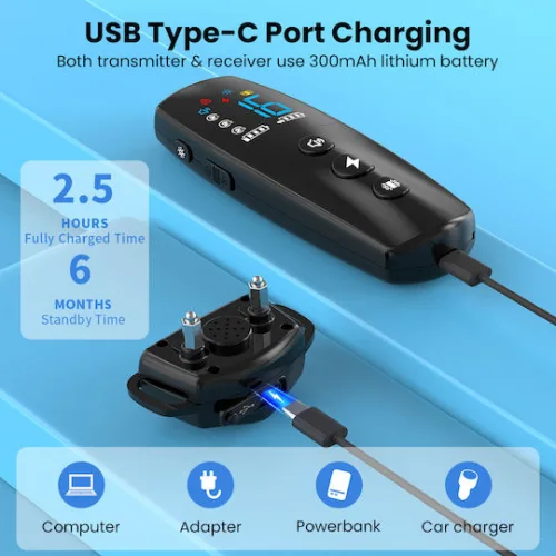 POWERTECH ηλεκτρικό κολάρο εκπαίδευσης σκύλου PT-1398 με ασύρματο χειριστήριο, εμβέλεια 800m