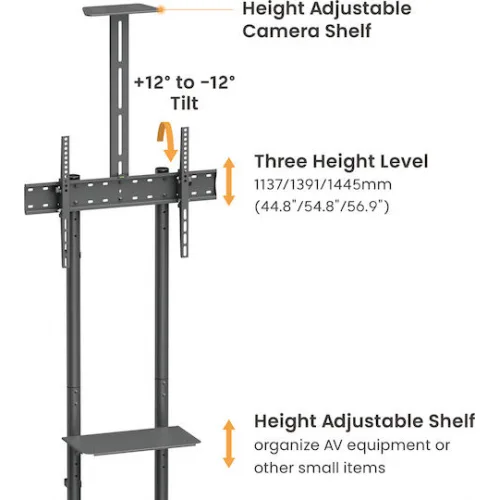 Brateck DTM-T1042T Βάση Τηλεόρασης Δαπέδου έως 70" και 45kg Ασημί