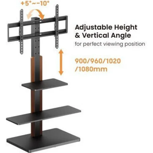 Powertech PT-1422 Βάση Τηλεόρασης Δαπέδου έως 75" και 40kg Ασημί