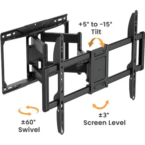Powertech PT-1423 Βάση Τηλεόρασης Τοίχου έως 90" Ασημί