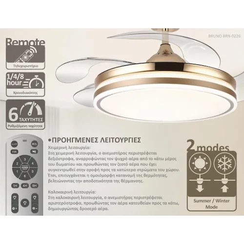 Bruno Ανεμιστήρας Οροφής 106.68cm με Φως και Τηλεχειριστήριο Χρυσός