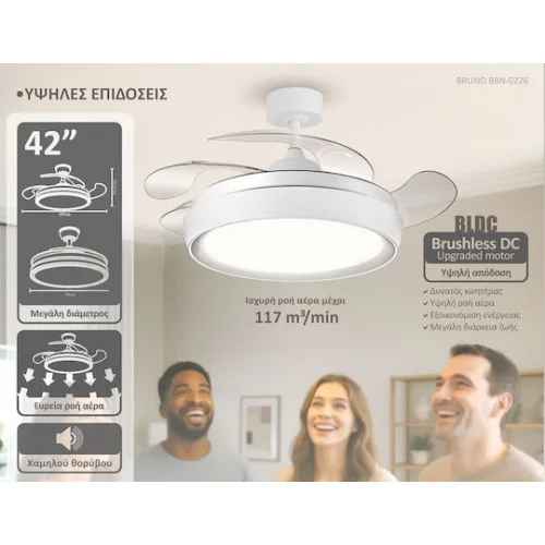 Bruno Ανεμιστήρας Οροφής 106.68cm με Φως και Τηλεχειριστήριο Λευκός