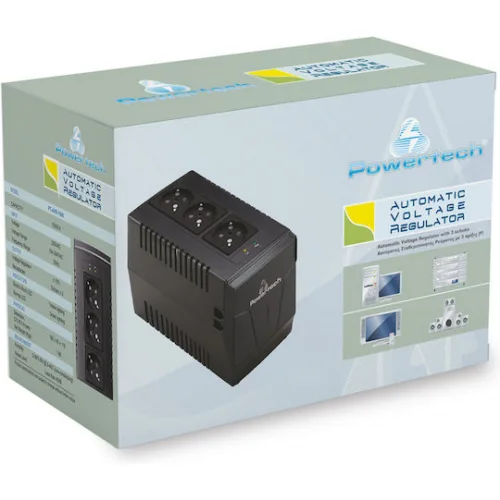 Powertech PT-AVR-1500 Compact Σταθεροποιητής Τάσης 1500VA με 3 Πρίζες Ρεύματος