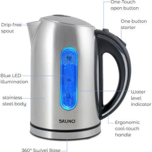 Bruno Βραστήρας 1.7lt 2200W Ασημί
