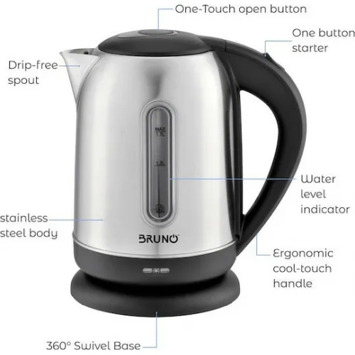 Bruno Βραστήρας 1.7lt 2200W Ασημί