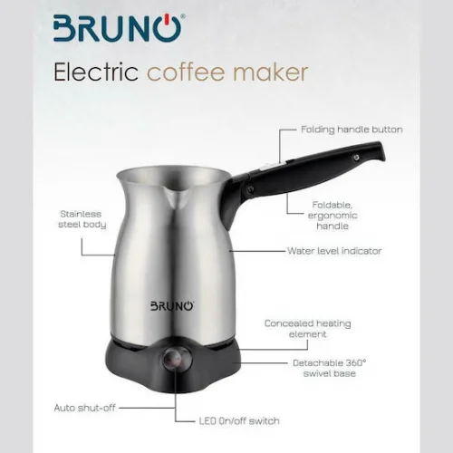 Bruno Ηλεκτρικό Μπρίκι 800W με Χωρητικότητα 300ml Inox