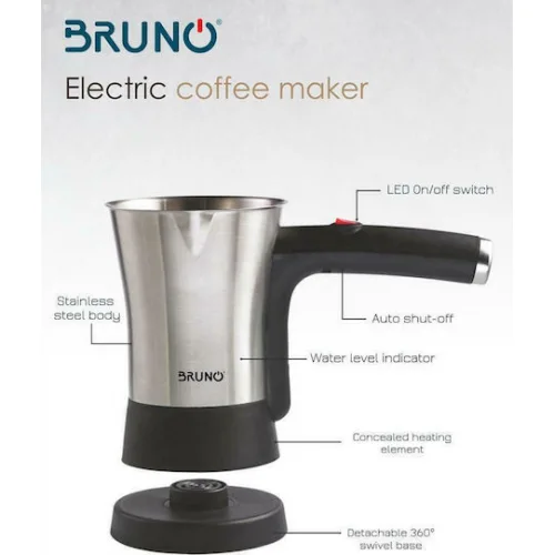Bruno Ηλεκτρικό Μπρίκι 800W με Χωρητικότητα 300ml Inox