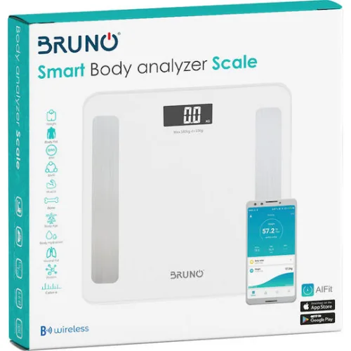 Bruno Smart Ζυγαριά 180kg με Λιπομετρητή & Bluetooth Λευκή BRN-0058