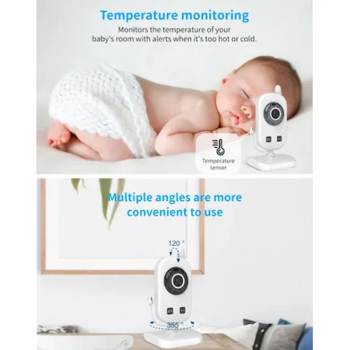 Powertech Ασύρματη Ενδοεπικοινωνία Μωρού με Κάμερα & Οθόνη 2.4" , Αμφίδρομη Επικοινωνία & Νανουρίσματα