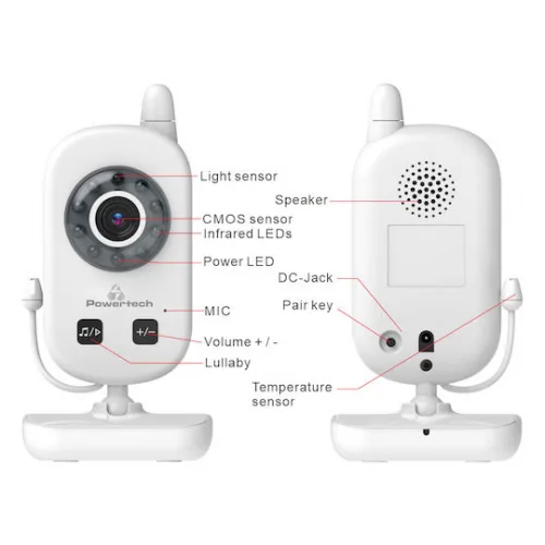 Powertech Ασύρματη Ενδοεπικοινωνία Μωρού με Κάμερα & Οθόνη 2.4" , Αμφίδρομη Επικοινωνία & Νανουρίσματα