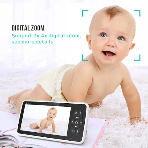 Powertech Ασύρματη Ενδοεπικοινωνία Μωρού με Κάμερα & Οθόνη 5" , Αμφίδρομη Επικοινωνία & Νανουρίσματα