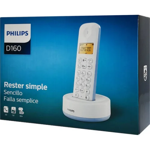 Philips D160 Ασύρματο Τηλέφωνο με Ελληνικό Μενού Λευκό/Μπλε
