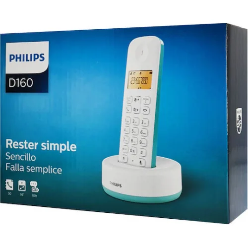 Philips D160 Ασύρματο Τηλέφωνο με Ελληνικό Μενού Λευκό/Πράσινο