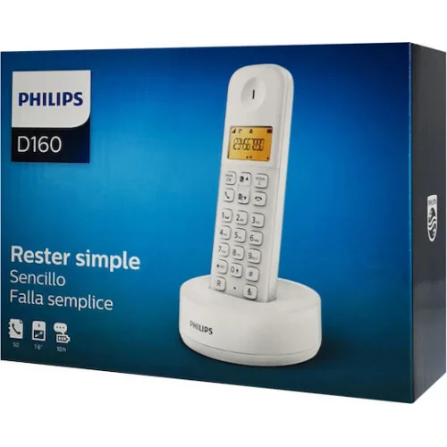 Philips D160 Ασύρματο Τηλέφωνο με Ελληνικό Μενού Λευκό