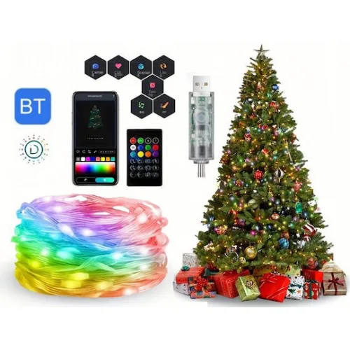 Powertech Smart Ταινία LED USB 5V RGB Φως 15m με Τροφοδοτικό & Τηλεχειριστήριο