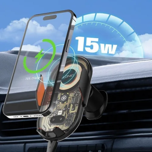 Ldnio Βάση Κινητού Αυτοκινήτου με Ρυθμιζόμενα Άγκιστρα και Ασύρματη Φόρτιση Μαύρη