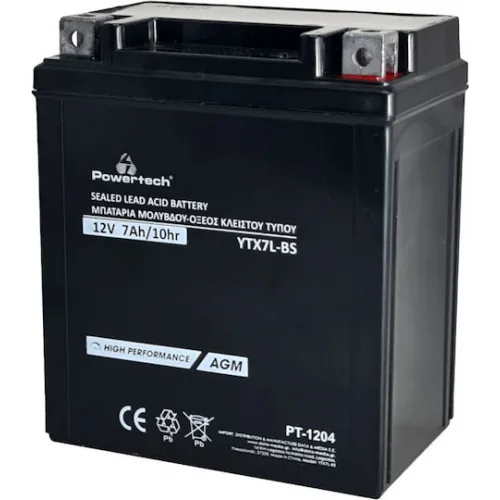 Powertech Μπαταρία Μοτοσυκλέτας YTX7L-BS με Χωρητικότητα 7Ah