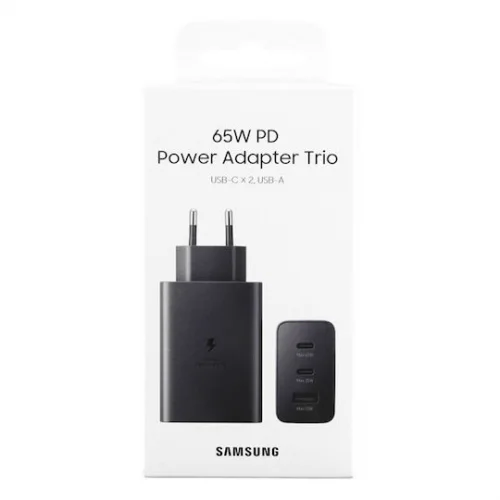 Samsung Φορτιστής Χωρίς Καλώδιο με Θύρα USB-A και 2 Θύρες USB-C 65W Power Delivery Μαύρος (Fast)