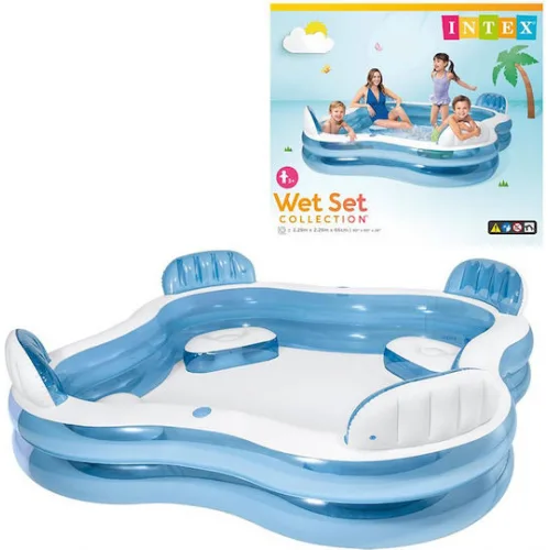 Intex Swim Center Τετράγωνη Πισίνα PVC Φουσκωτή 229x229x66εκ. Μπλε