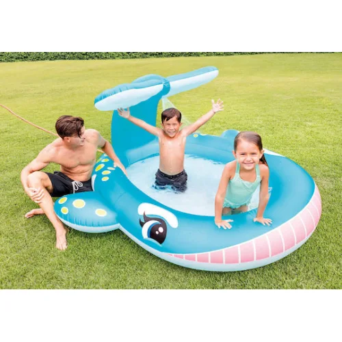 Intex Whale Spray Παιδική Πισίνα Φουσκωτή 201x196x91εκ. Μπλε 4τμχ Intex Whale Spray Παιδική Πισίνα Φουσκωτή 201x196x91εκ. Μπλε 4τμχ