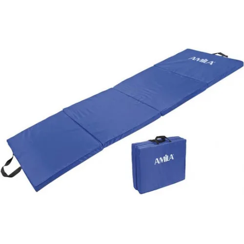 AMILA Στρώμα Γυμναστικής Αναδιπλούμενο Μπλε με Ιμάντα Μεταφοράς (180x60x4cm)