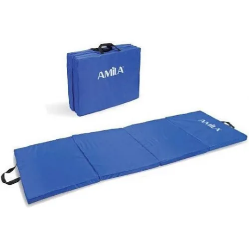 AMILA Στρώμα Γυμναστικής Αναδιπλούμενο Μπλε με Ιμάντα Μεταφοράς (180x60x4cm)