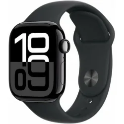 Apple Watch Series 10 Aluminium 42mm Αδιάβροχο με Παλμογράφο (Jet Black με Black Sport Band (S/M))