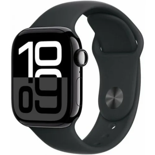 Apple Watch Series 10 Aluminium 42mm Αδιάβροχο με Παλμογράφο (Jet Black με Black Sport Band (S/M))