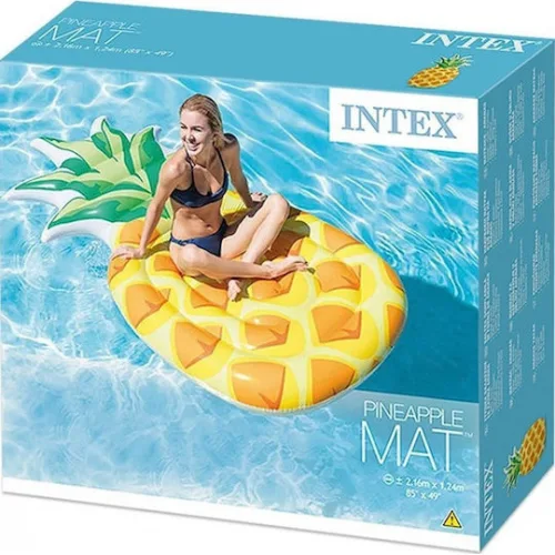 Intex Φουσκωτό Στρώμα Θαλάσσης Ανανάς με Χειρολαβές Κίτρινο 211εκ.