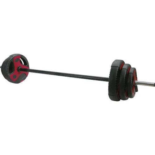 AMILA Body-Pump Μπάρα Φ25mm Σετ με Βάρη 20kg Μήκους 140cm με Κολάρα Μανταλάκια