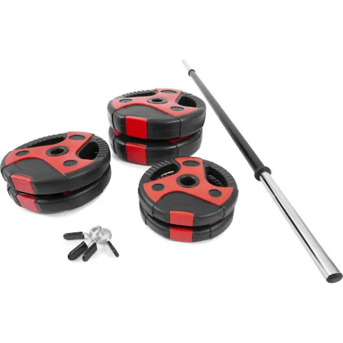 AMILA Body-Pump Μπάρα Φ25mm Σετ με Βάρη 20kg Μήκους 140cm με Κολάρα Μανταλάκια