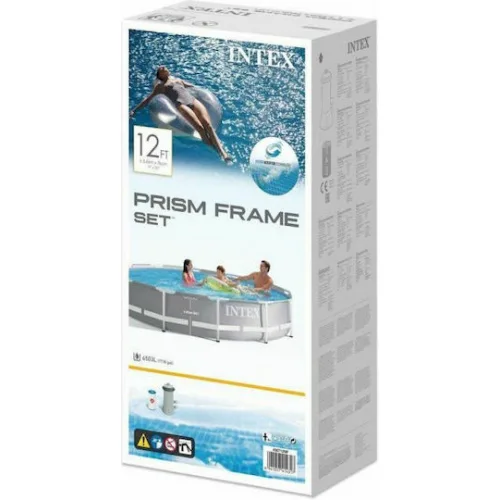 Intex Prism Στρογγυλή Πισίνα PVC με Μεταλλικό Σκελετό 366x76εκ. Γκρι