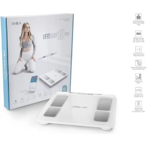 AMILA Fitbody 10 Pro Smart Ζυγαριά 180kg με Λιπομετρητή & Bluetooth Λευκή
