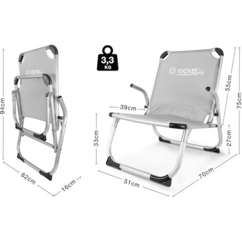 Escape Max Καρεκλάκι Παραλίας με Ψηλή Πλάτη Λευκό 62x70x75εκ.