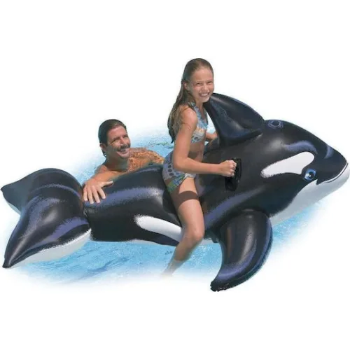 Intex Whale Παιδικό Φουσκωτό Ride On Θαλάσσης με Χειρολαβές Μαύρο 193εκ.