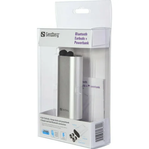 Sandberg Earbuds + Powerbank Bluetooth Handsfree Ακουστικά με Θήκη Φόρτισης Ασημί