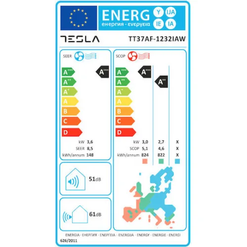 Tesla Virtuoso Κλιματιστικό Inverter 12000 BTU A+++/A++ με WiFi