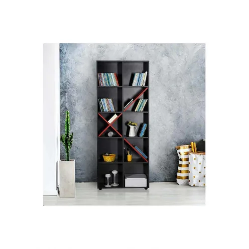 Βιβλιοθήκη Anthracite / Red 75x30x188εκ.