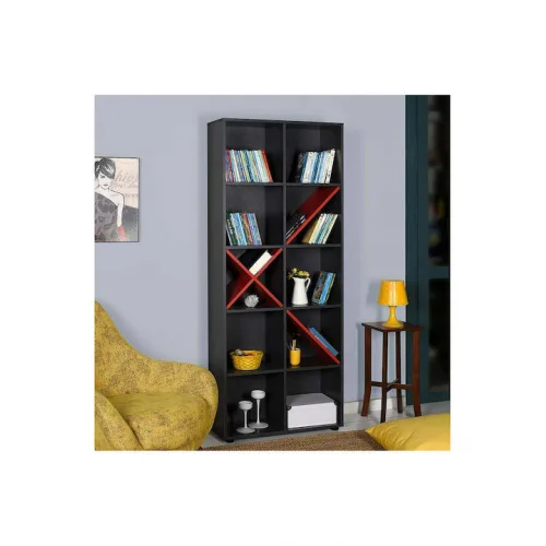 Βιβλιοθήκη Anthracite / Red 75x30x188εκ.