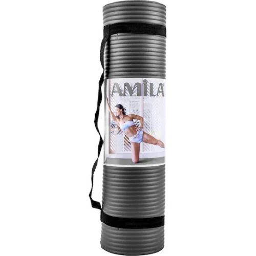 AMILA Στρώμα Γυμναστικής Yoga/Pilates Γκρι με Ιμάντα Μεταφοράς (142x60x1.2cm)